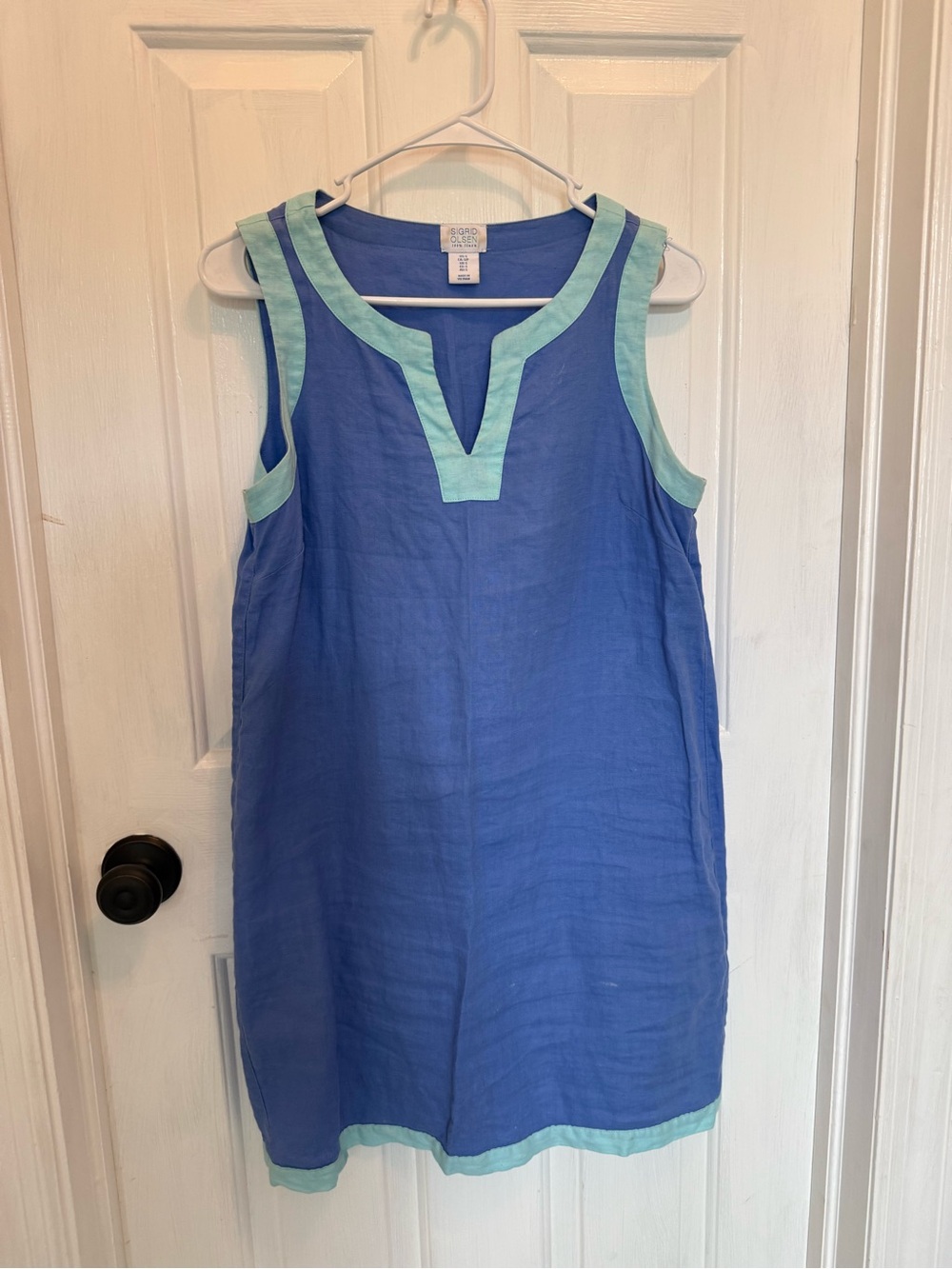 Sigrid Olsen Blue Linen Dress with Mint Accent